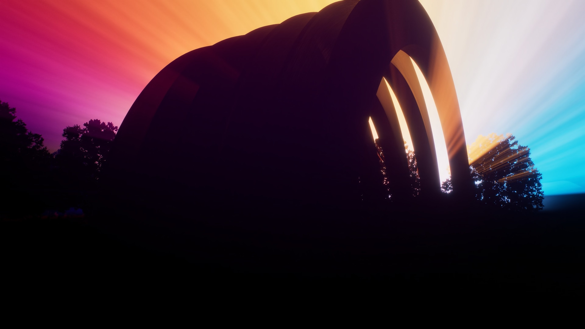 arched structure colorful sky