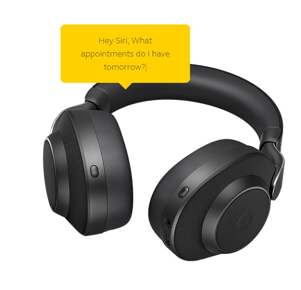 black headphones with siri command