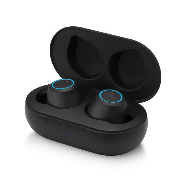 black wireless earbuds in case