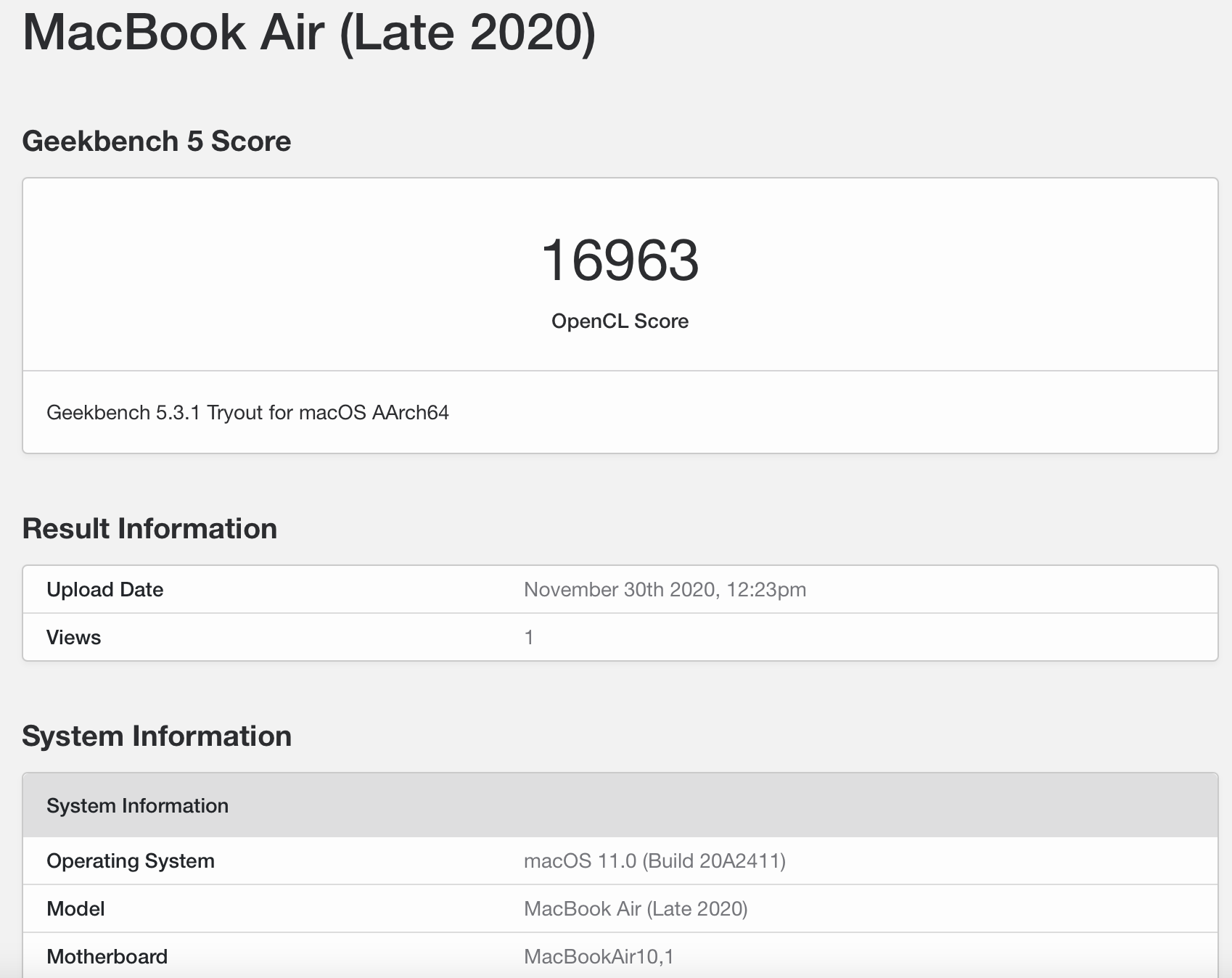 macbook air geekbench opencl score