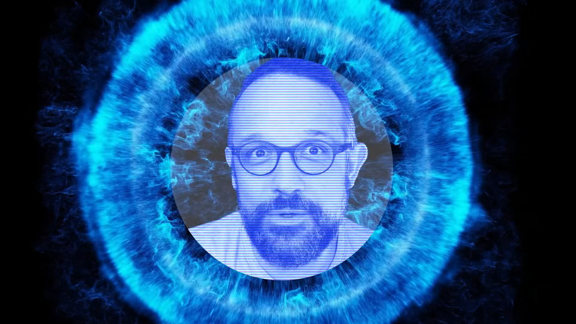man in blue energy circle