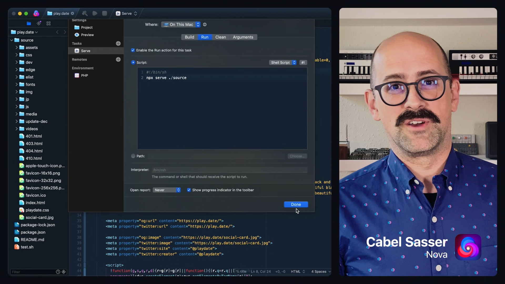 man in blue shirt with software