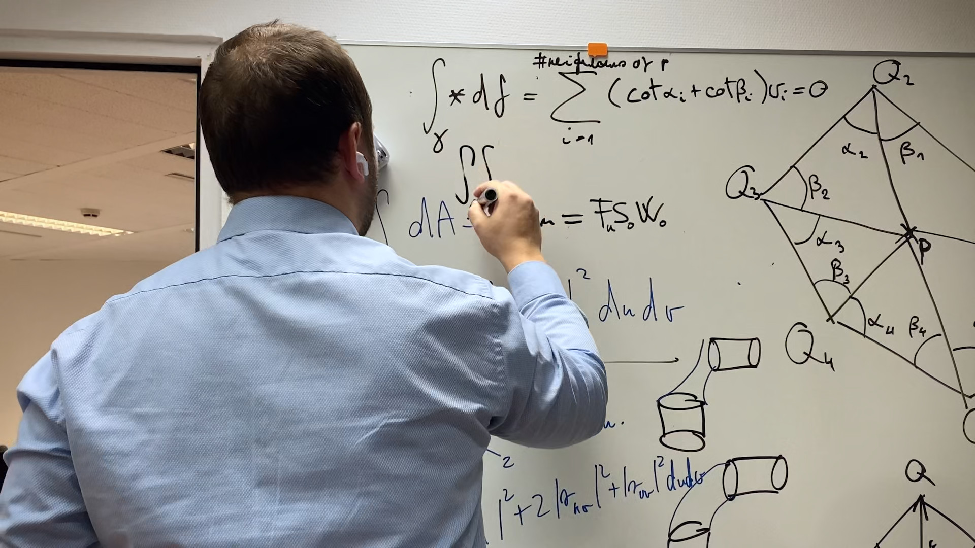 man writing equations