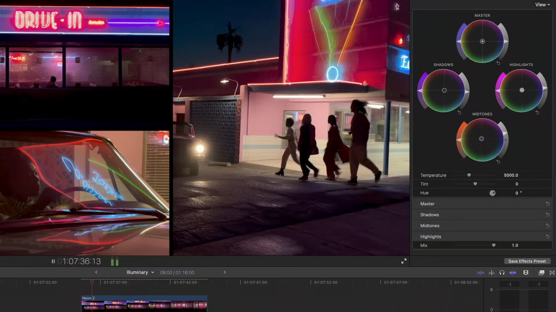neon drive in night scene