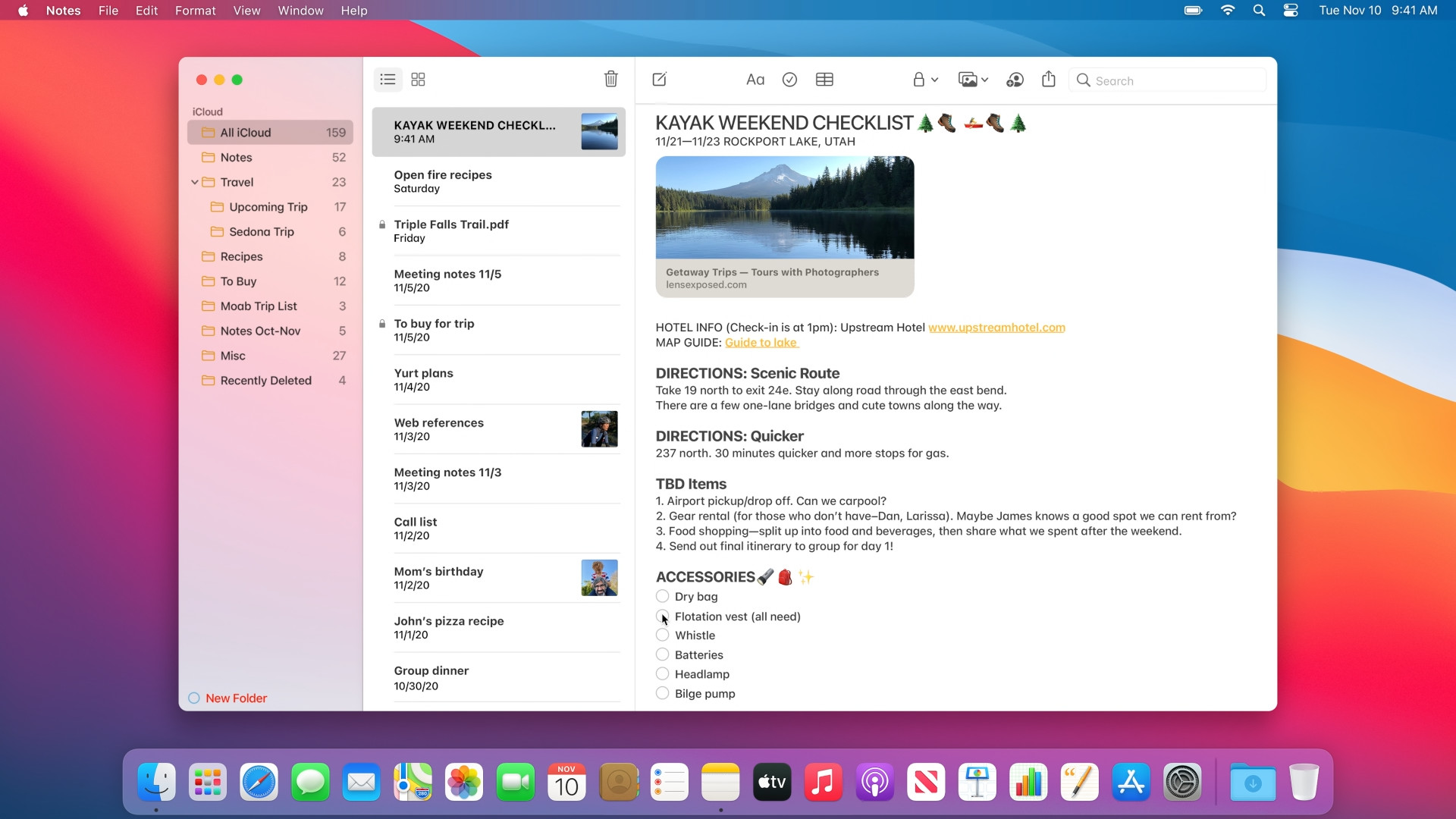 notes app checklist interface