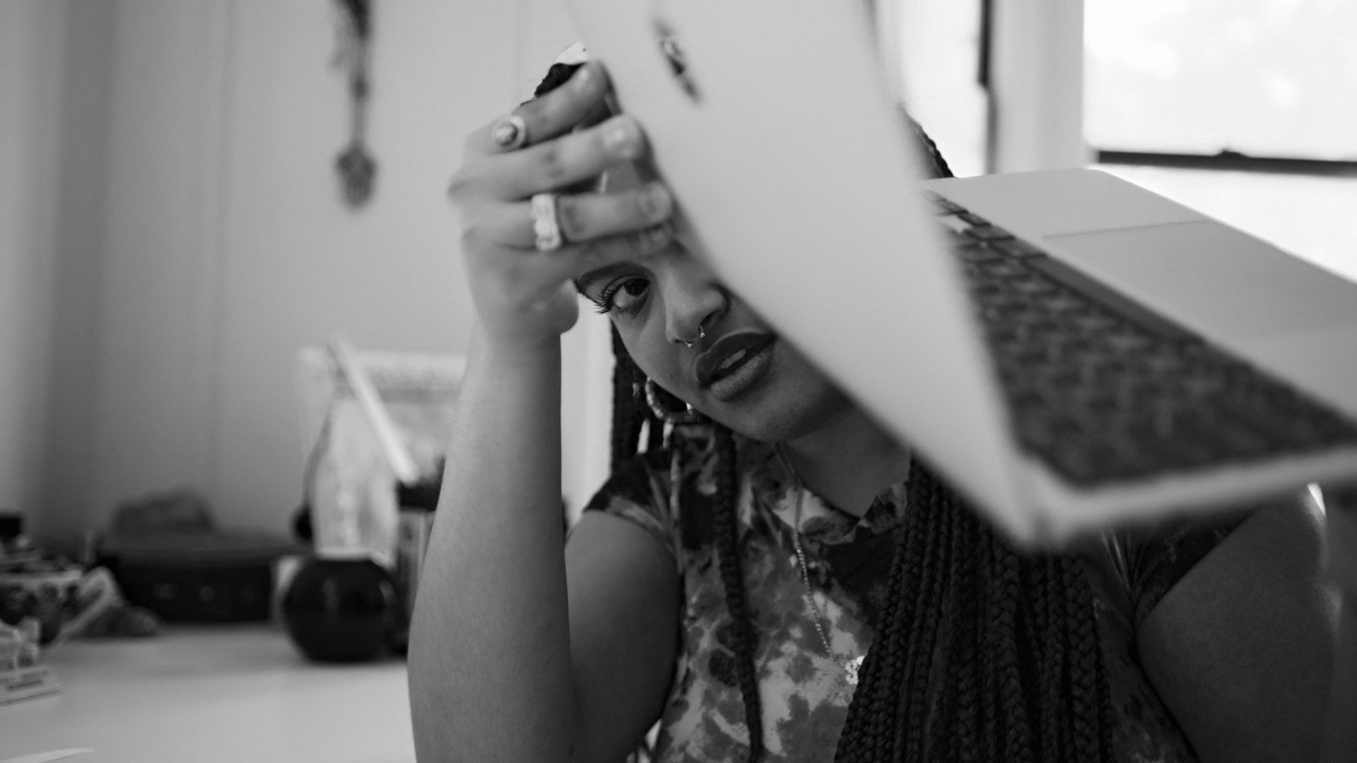 person holding laptop