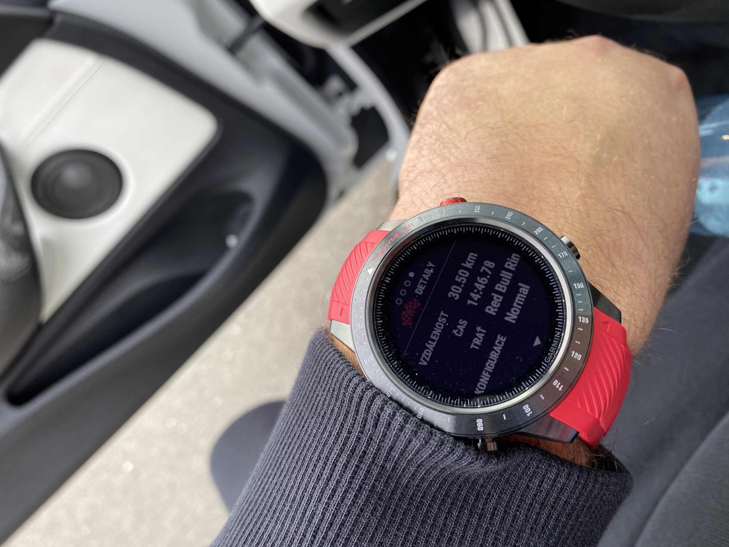 smartwatch on wrist in car
