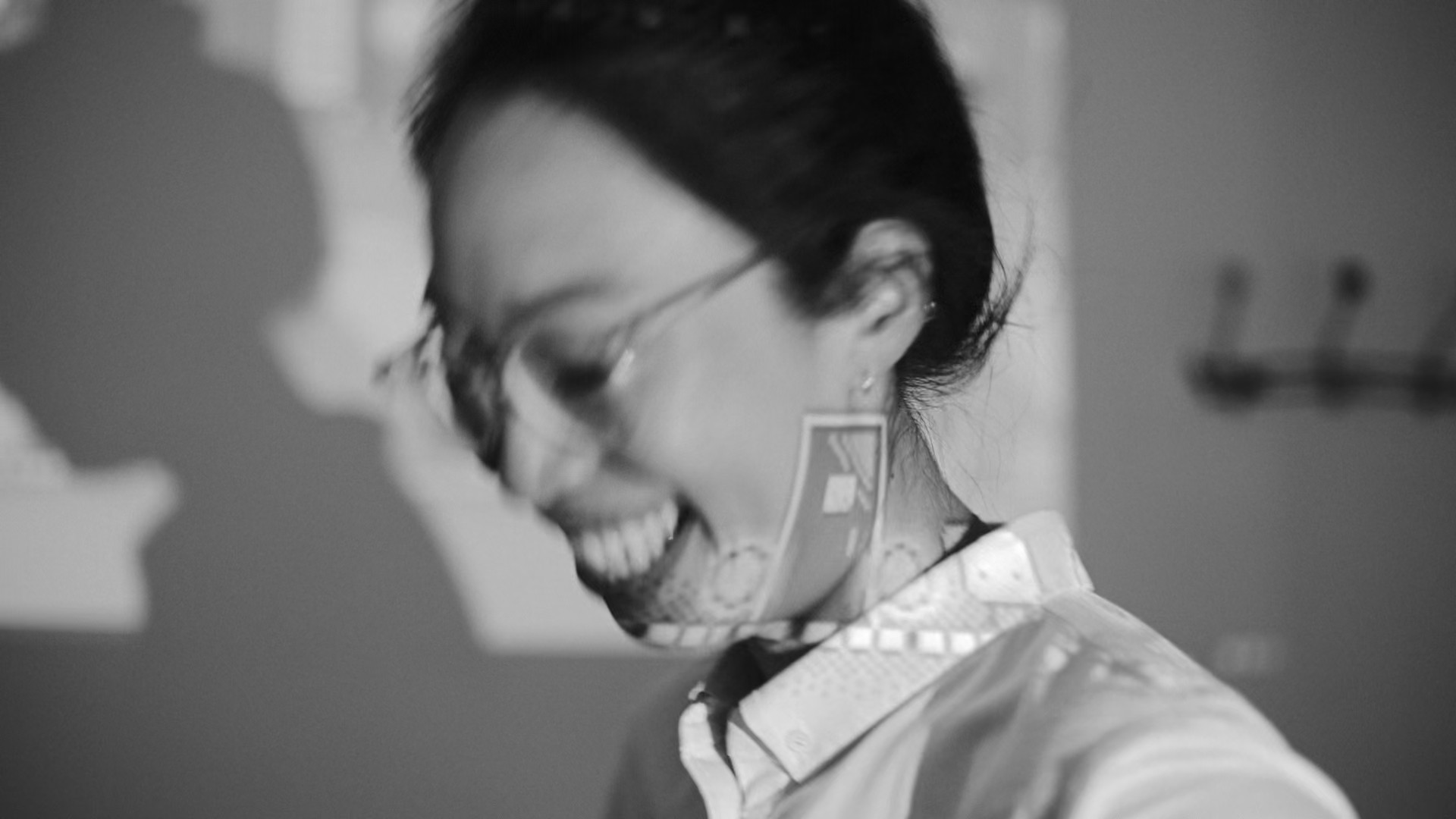 smiling person with projection