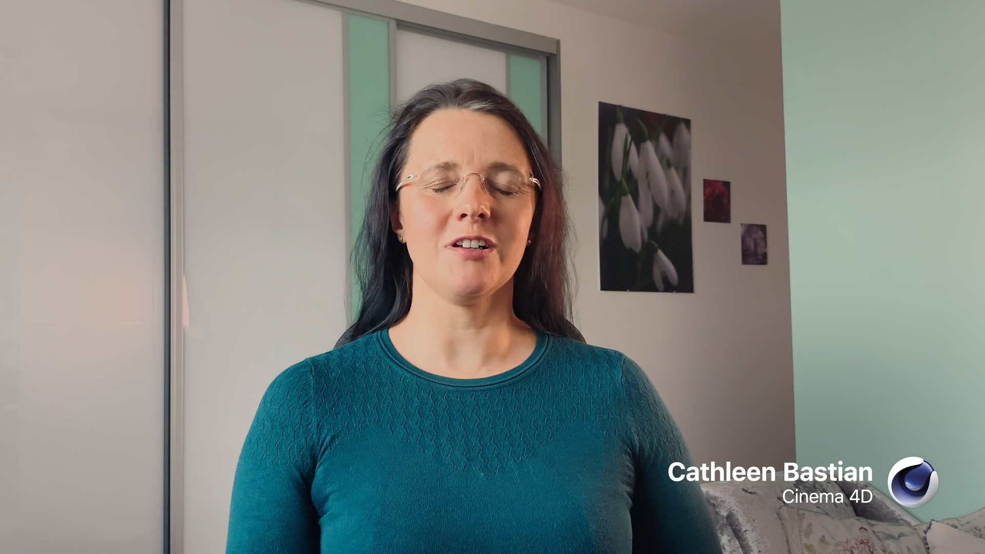 woman in teal sweater