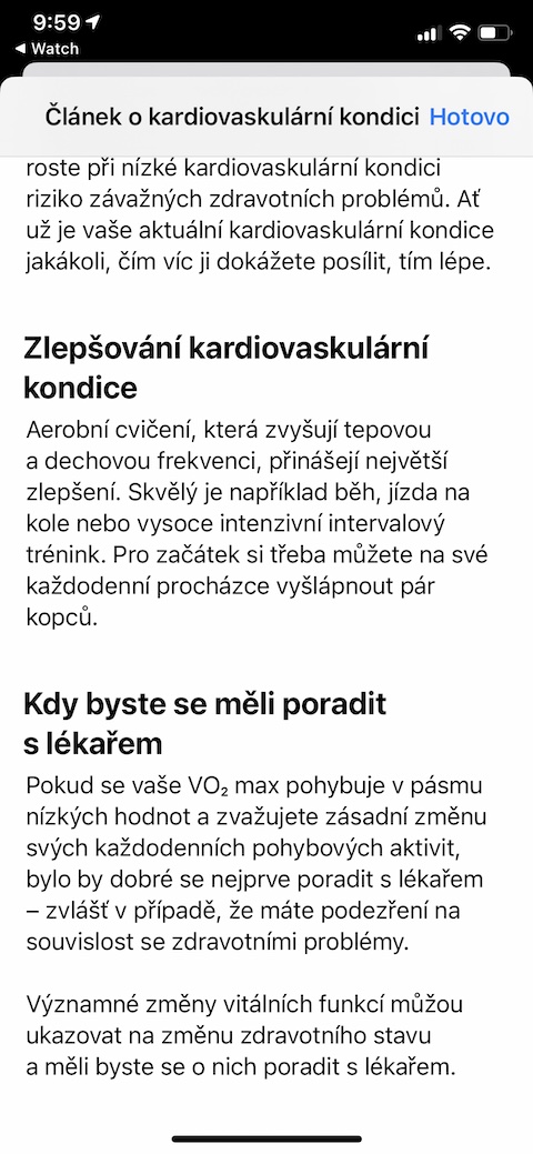 Kardiovaskularni kondice iOS watchOS 4 Kardiovaskularni kondice iOS watchOS