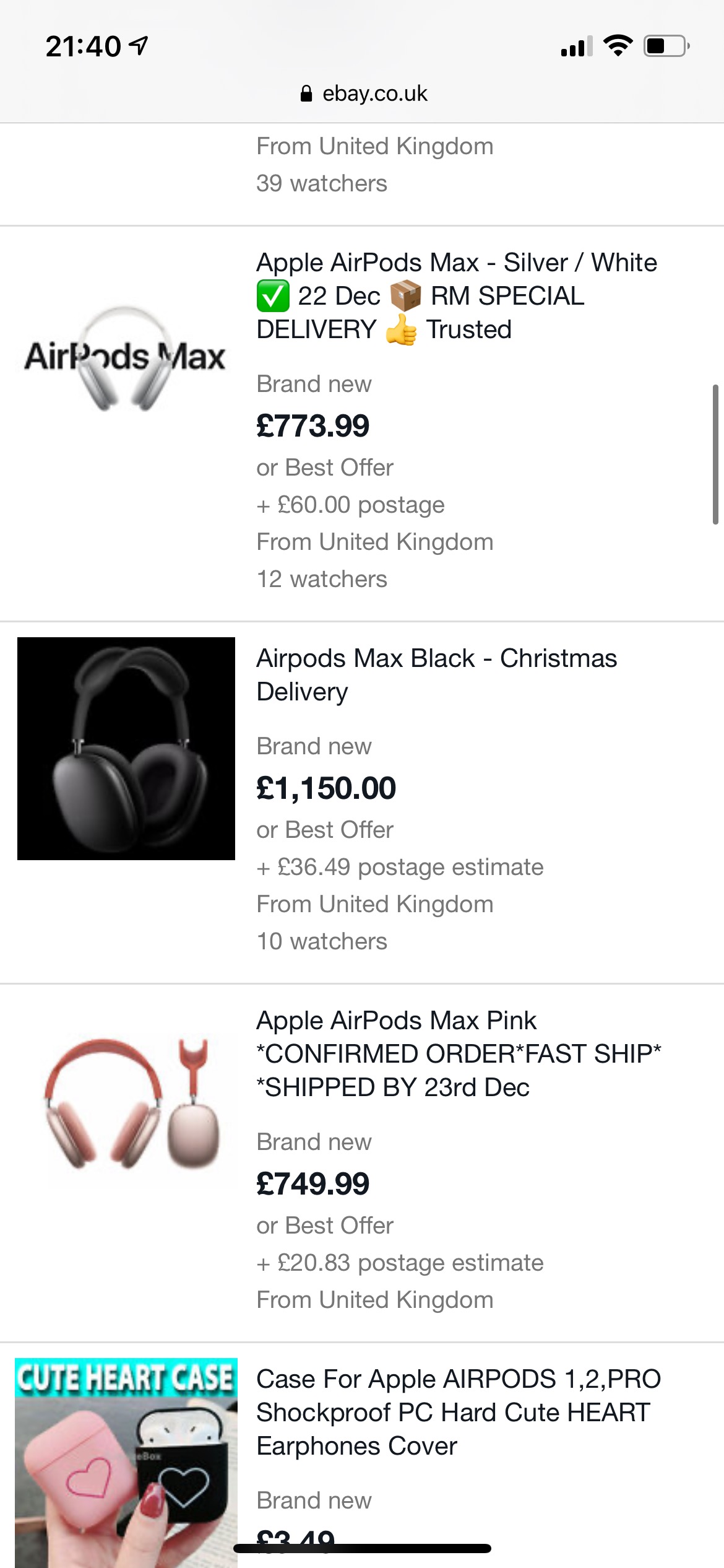 airpods max ebay listing