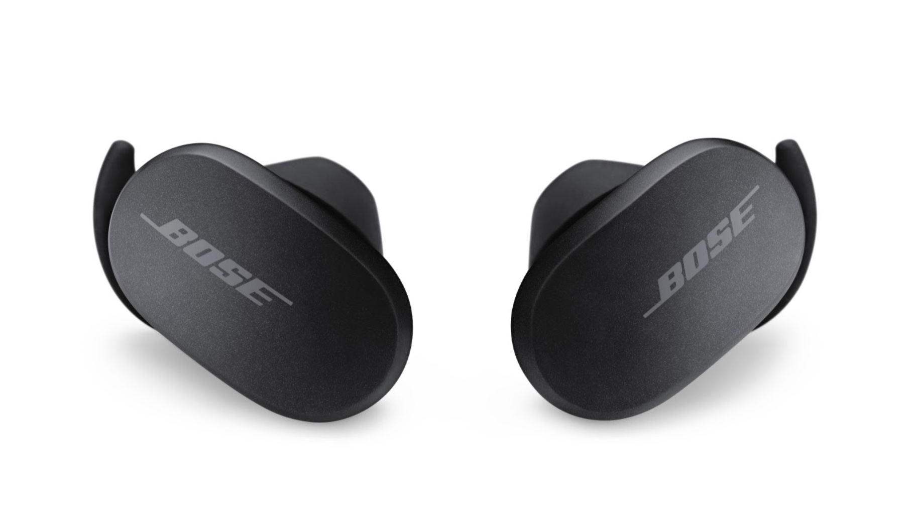 black wireless earbuds