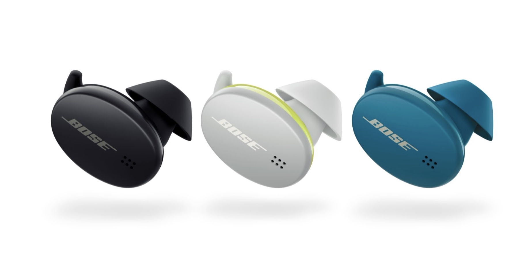 three colored earbuds