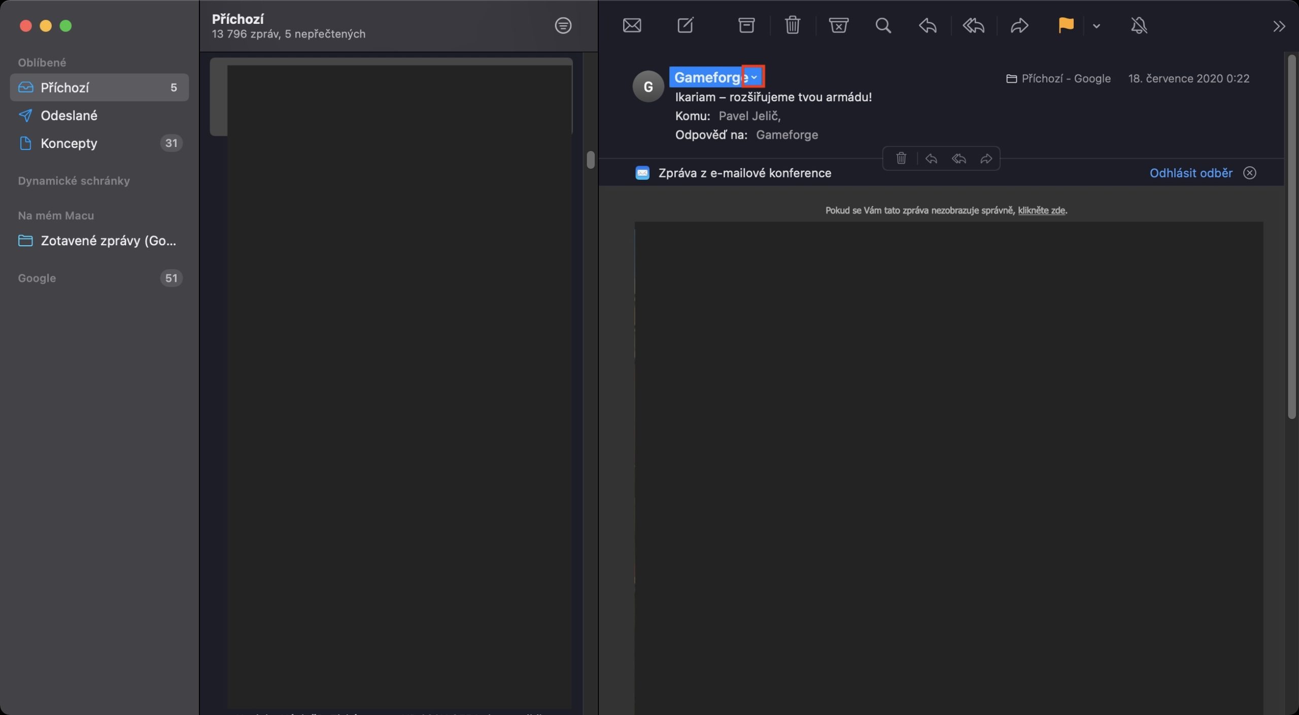 blokování mail macos