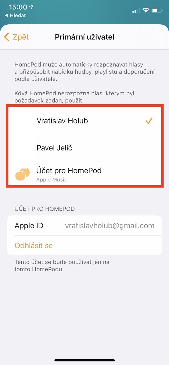 homepod_primarni_uzivatel1 homepod nastavení primárního uživatele