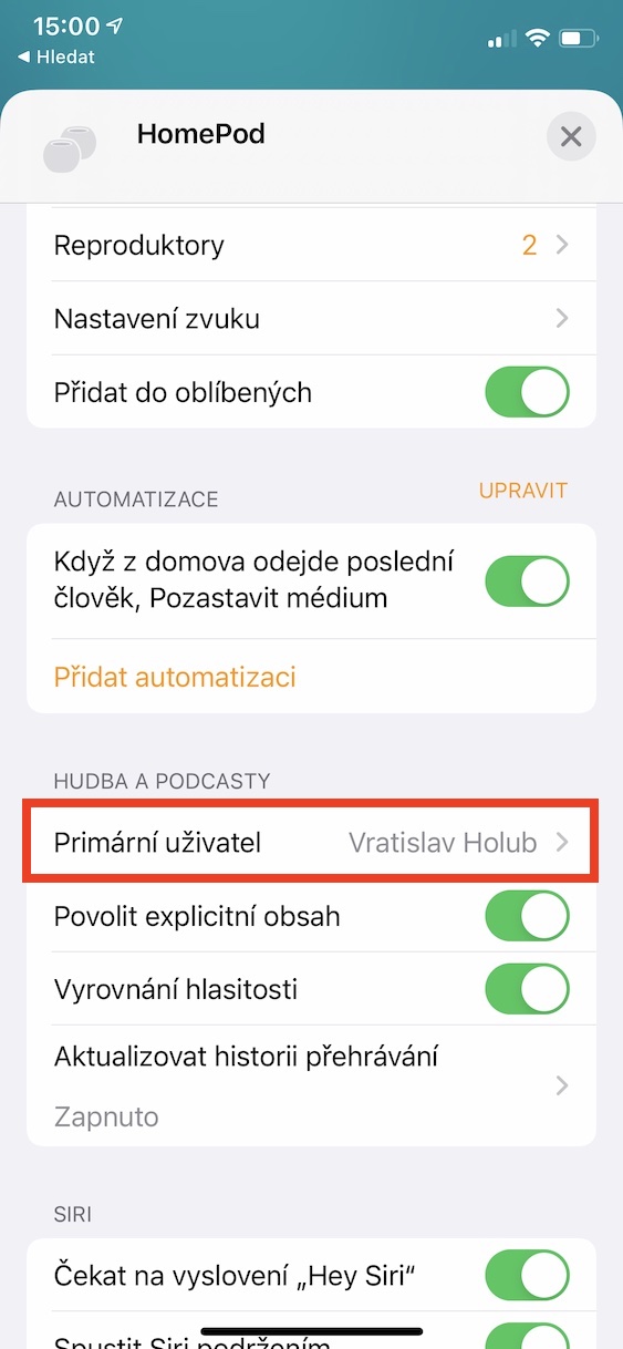 homepod_primarni_uzivatel4 homepod nastavení primárního uživatele