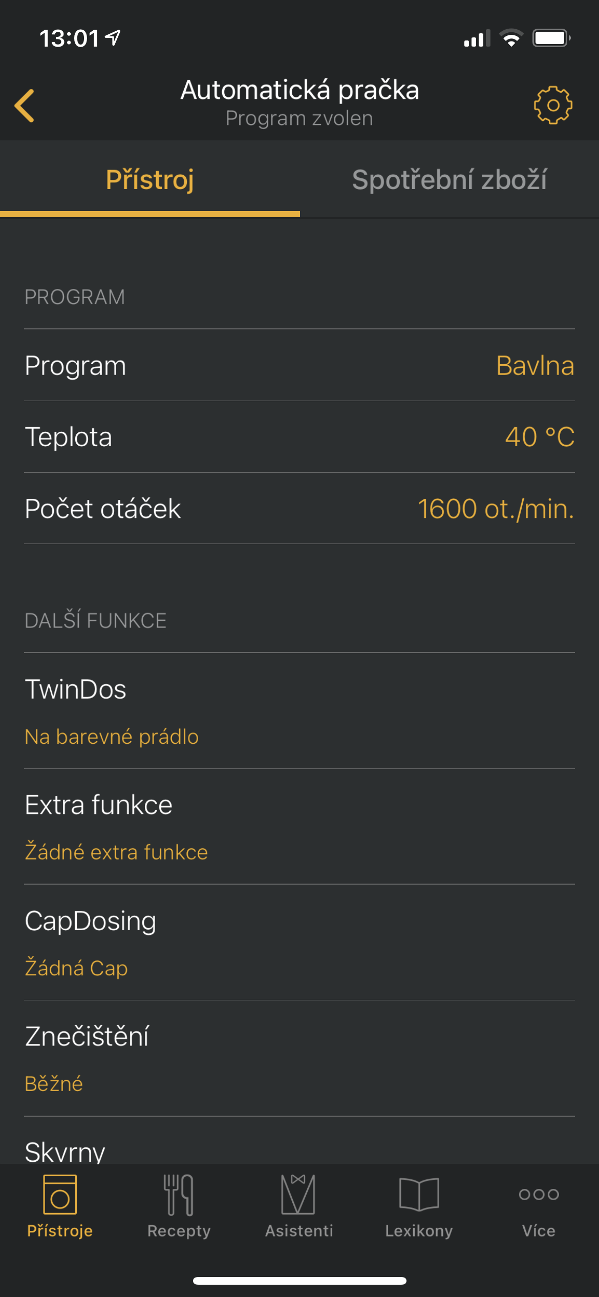 washing machine settings screen