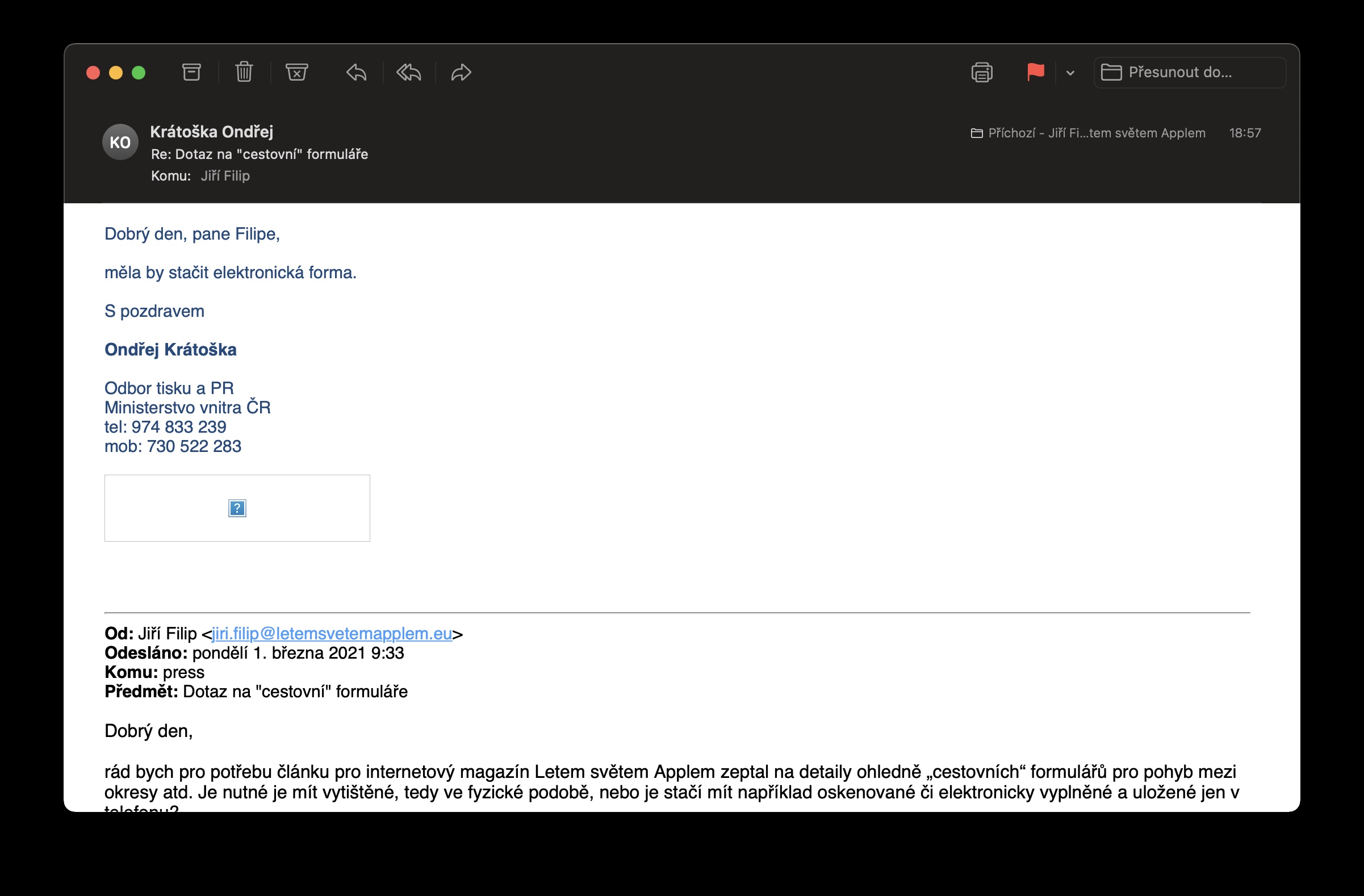 email interface on screen