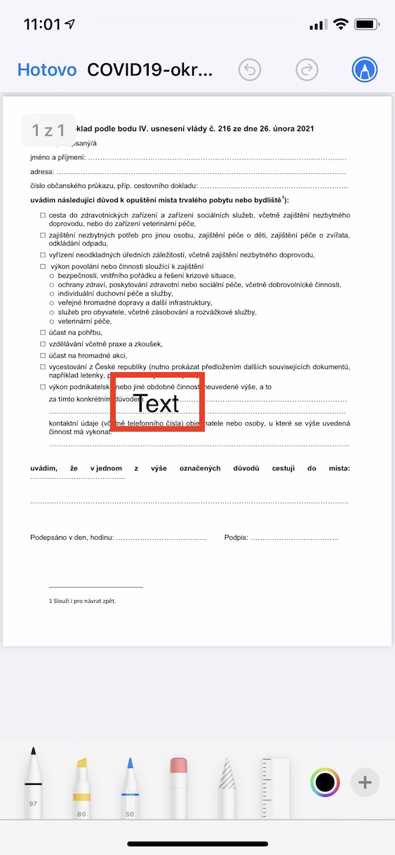 formular_opusteni_okresu_iphone12 Jak vyplnit formulář pro opuštění okresu na iPhone
