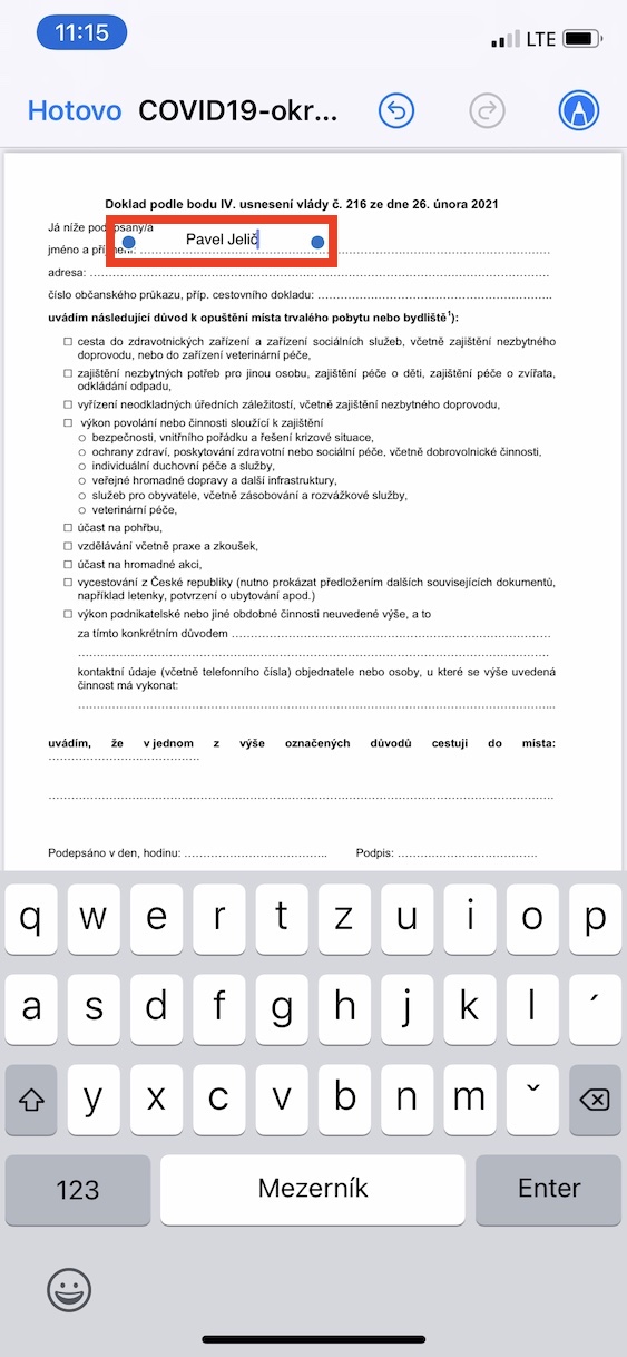 formular_opusteni_okresu_iphone15 Jak vyplnit formulář pro opuštění okresu na iPhone