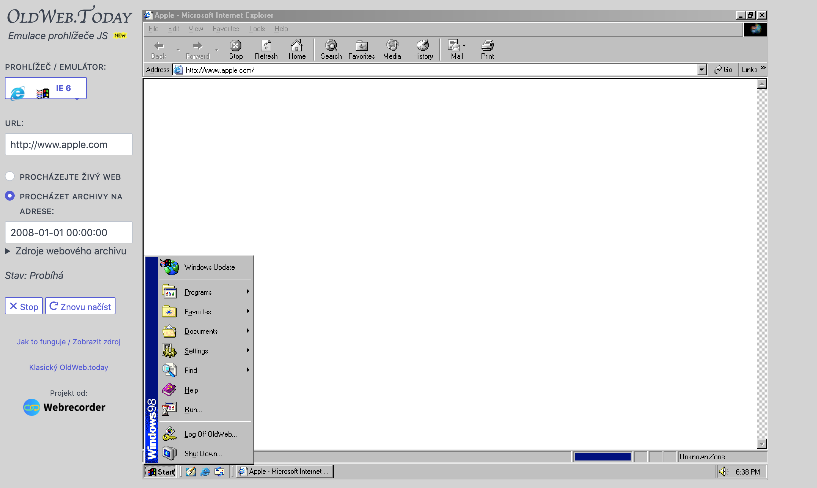old web browser interface