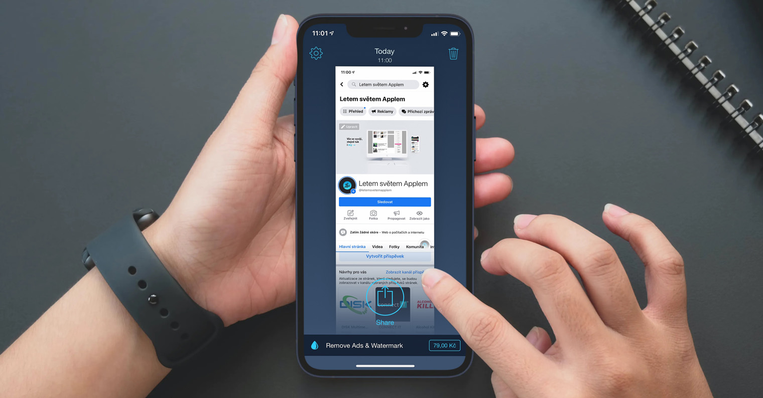 Jak na iPhone vytvořit screenshot celé zdi na sociálních sítích