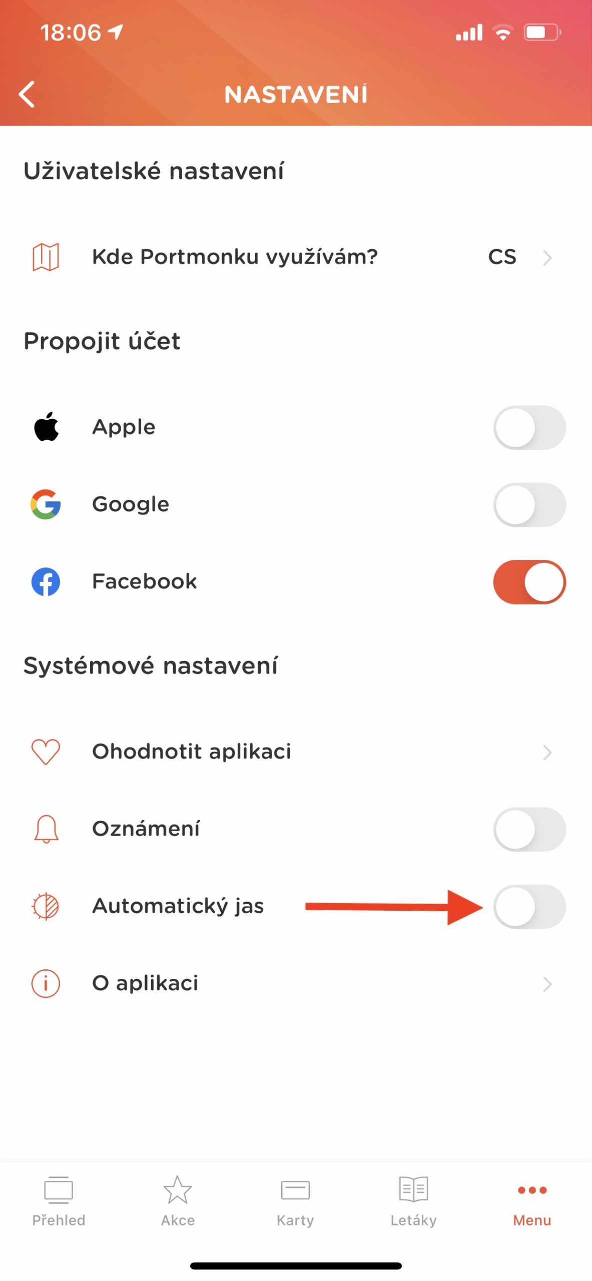 app settings page