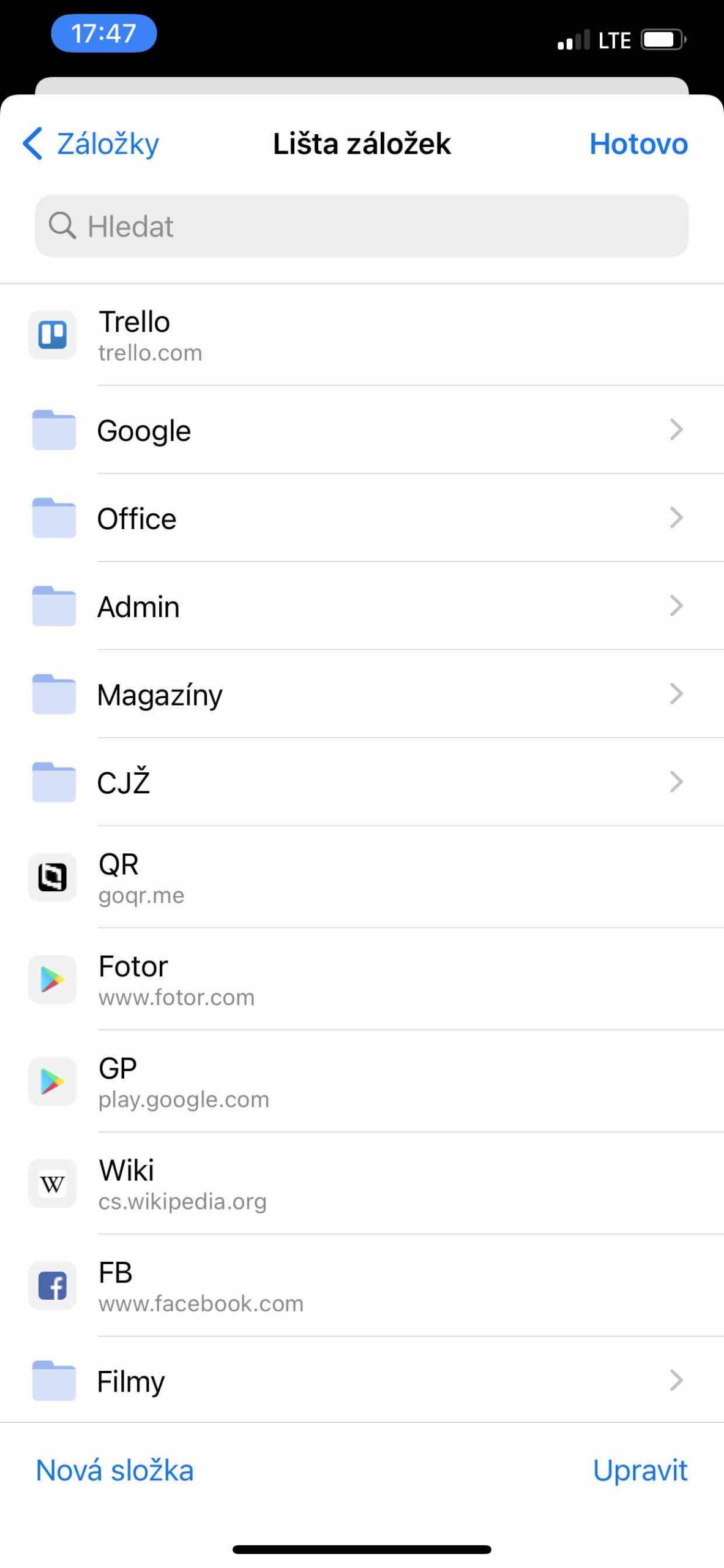 bookmarks list mobile