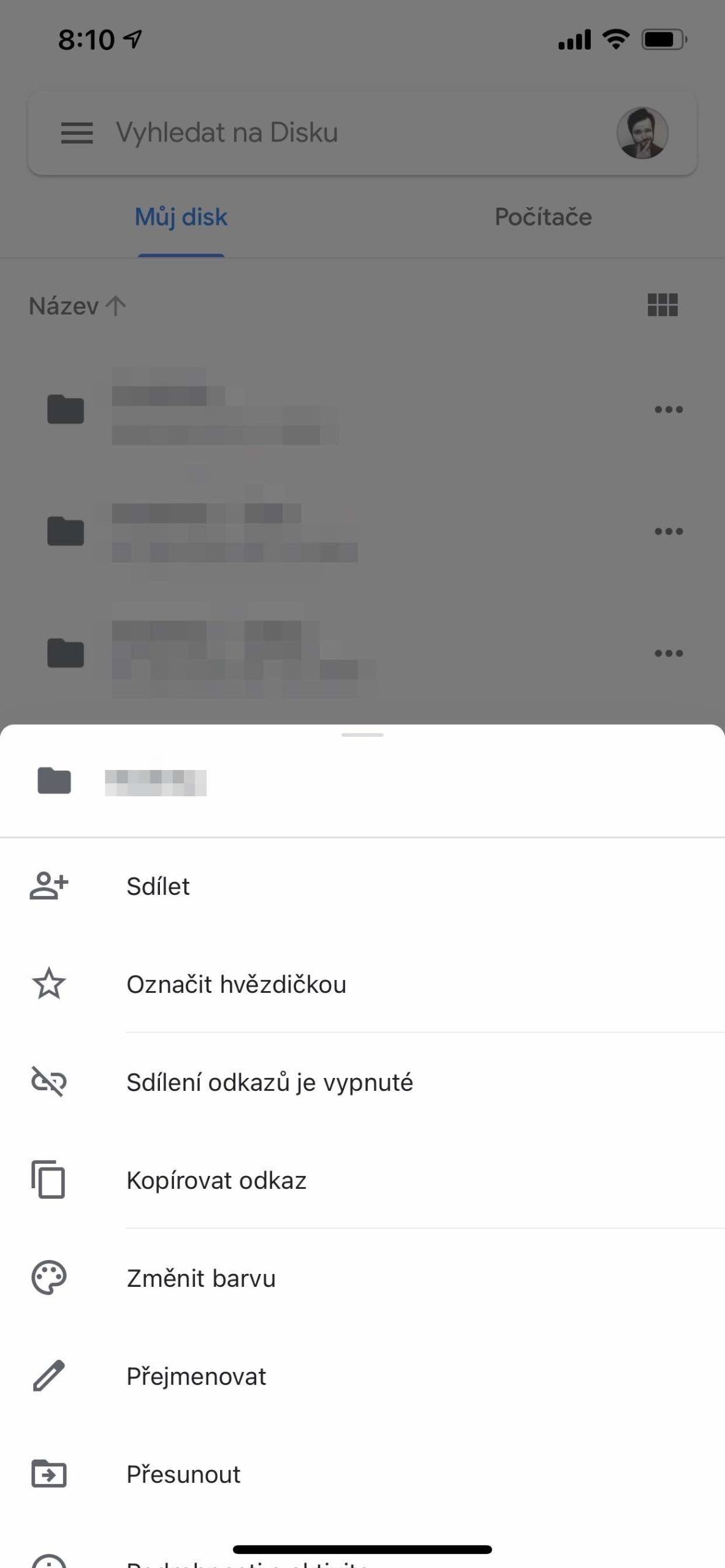 google drive folder options