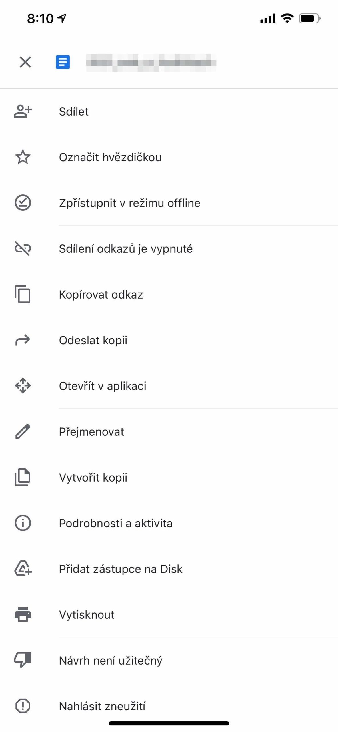 google drive menu options