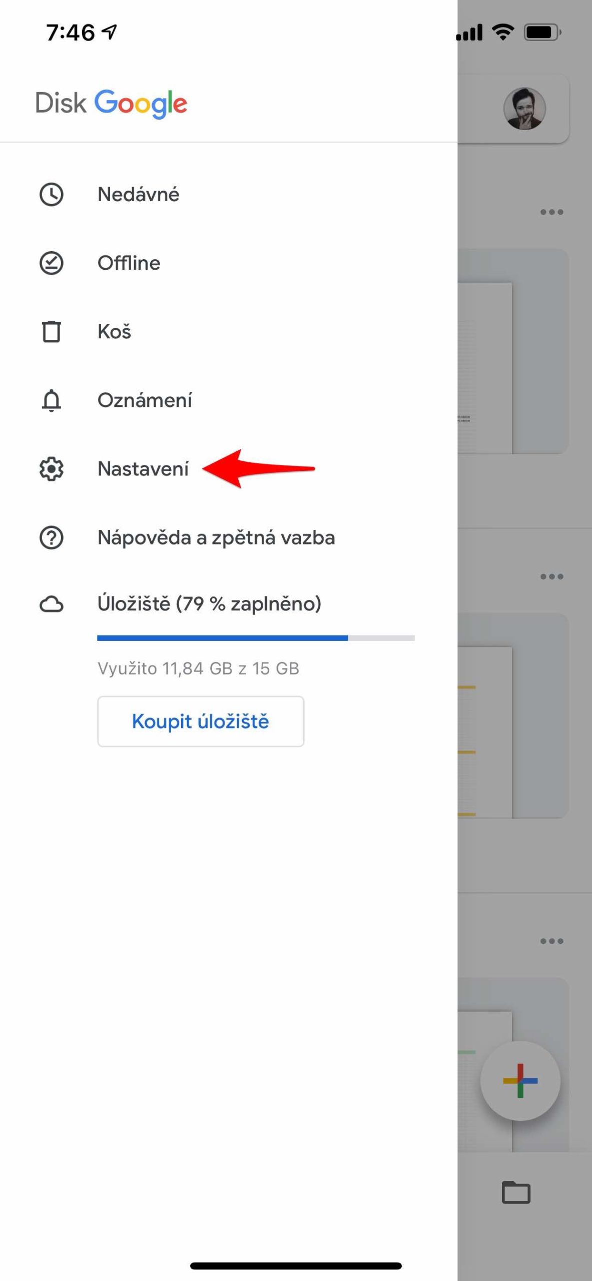 google drive settings menu