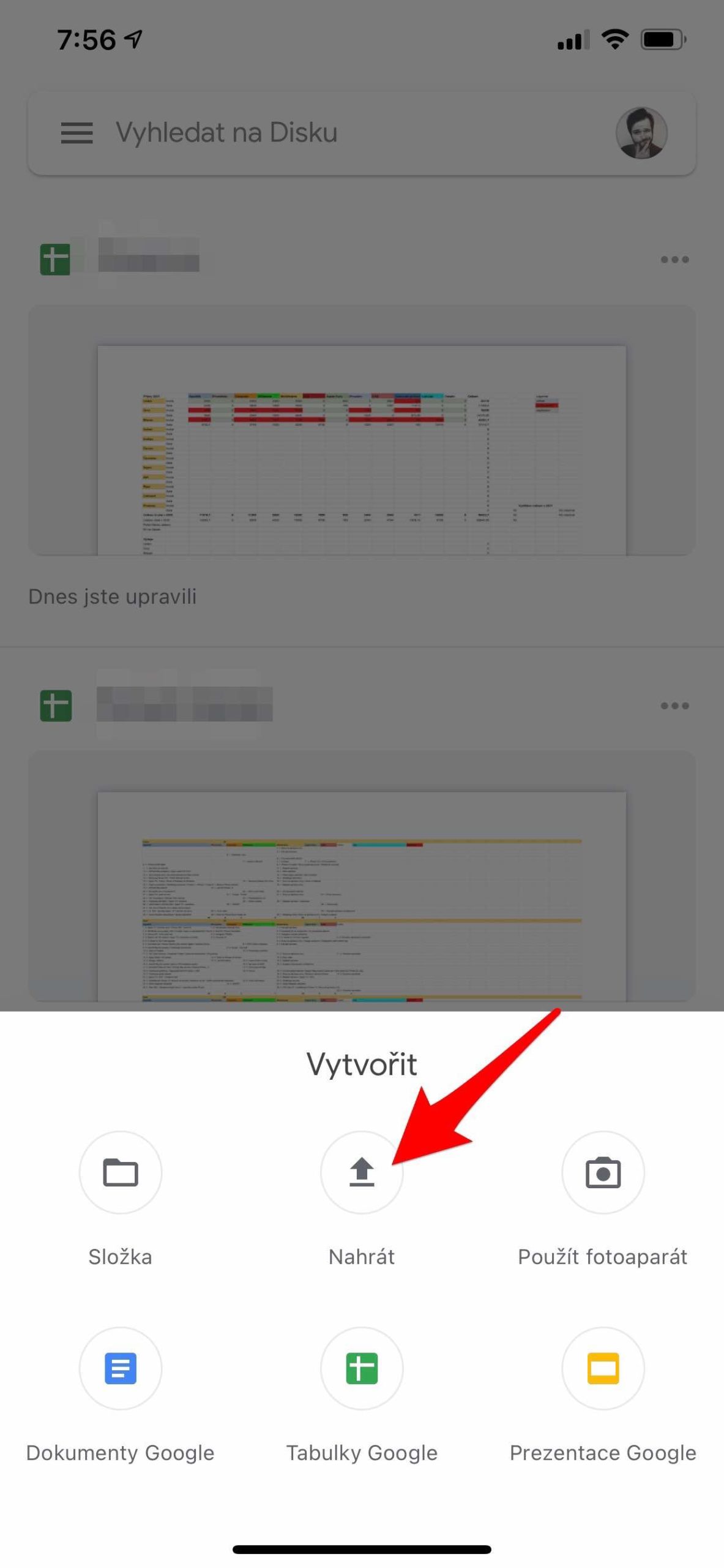 google drive upload options