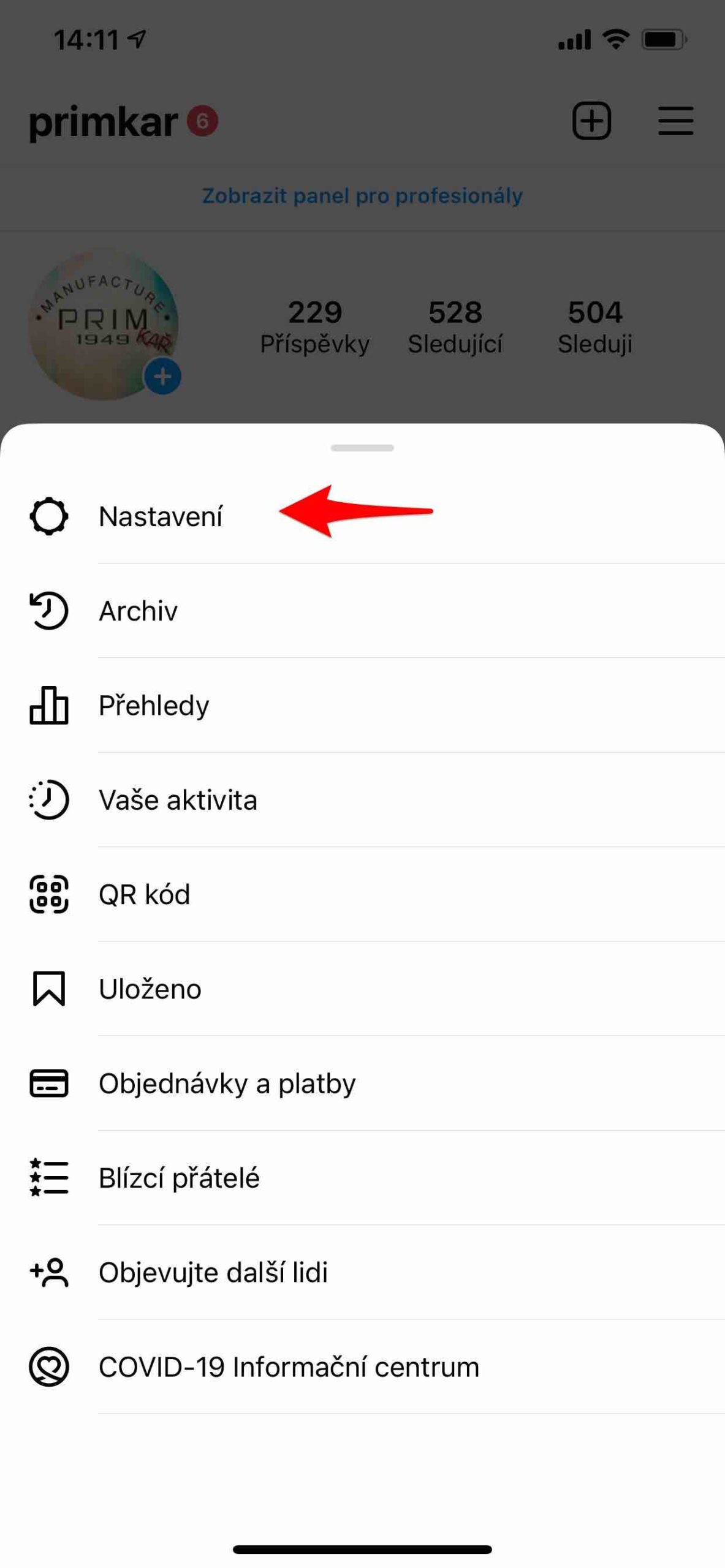 instagram settings menu