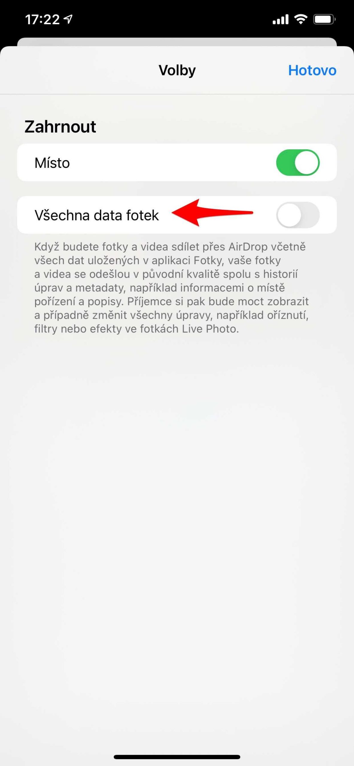 iphone photo data toggle