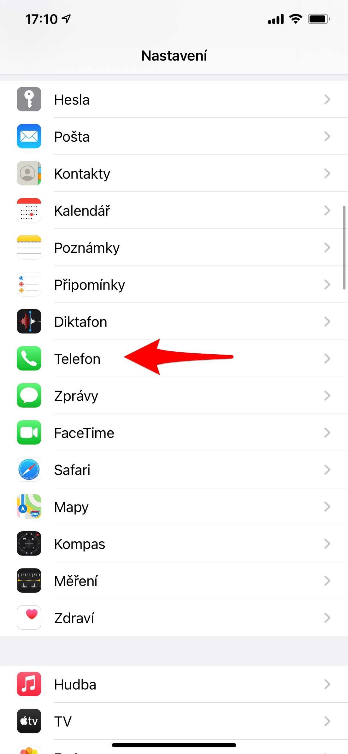 iphone settings phone menu