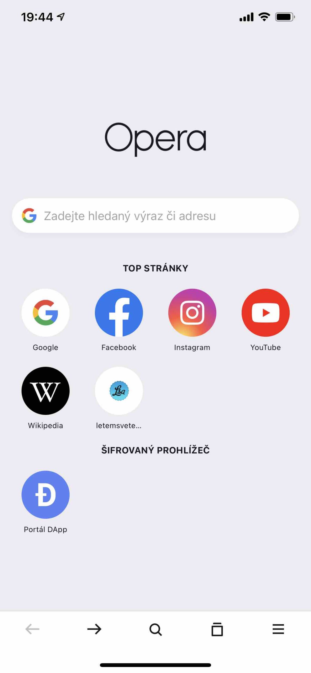 opera browser homepage