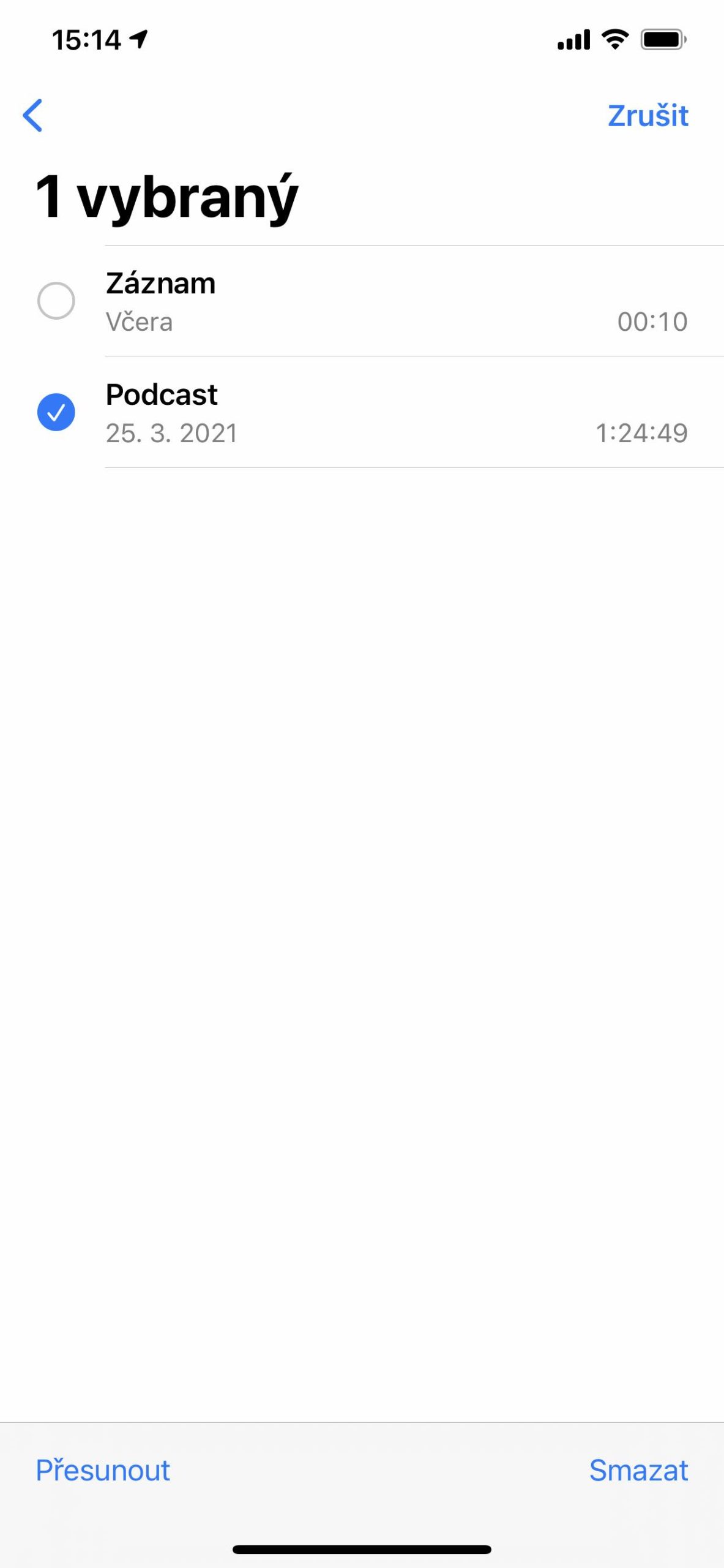 voice memos one selected