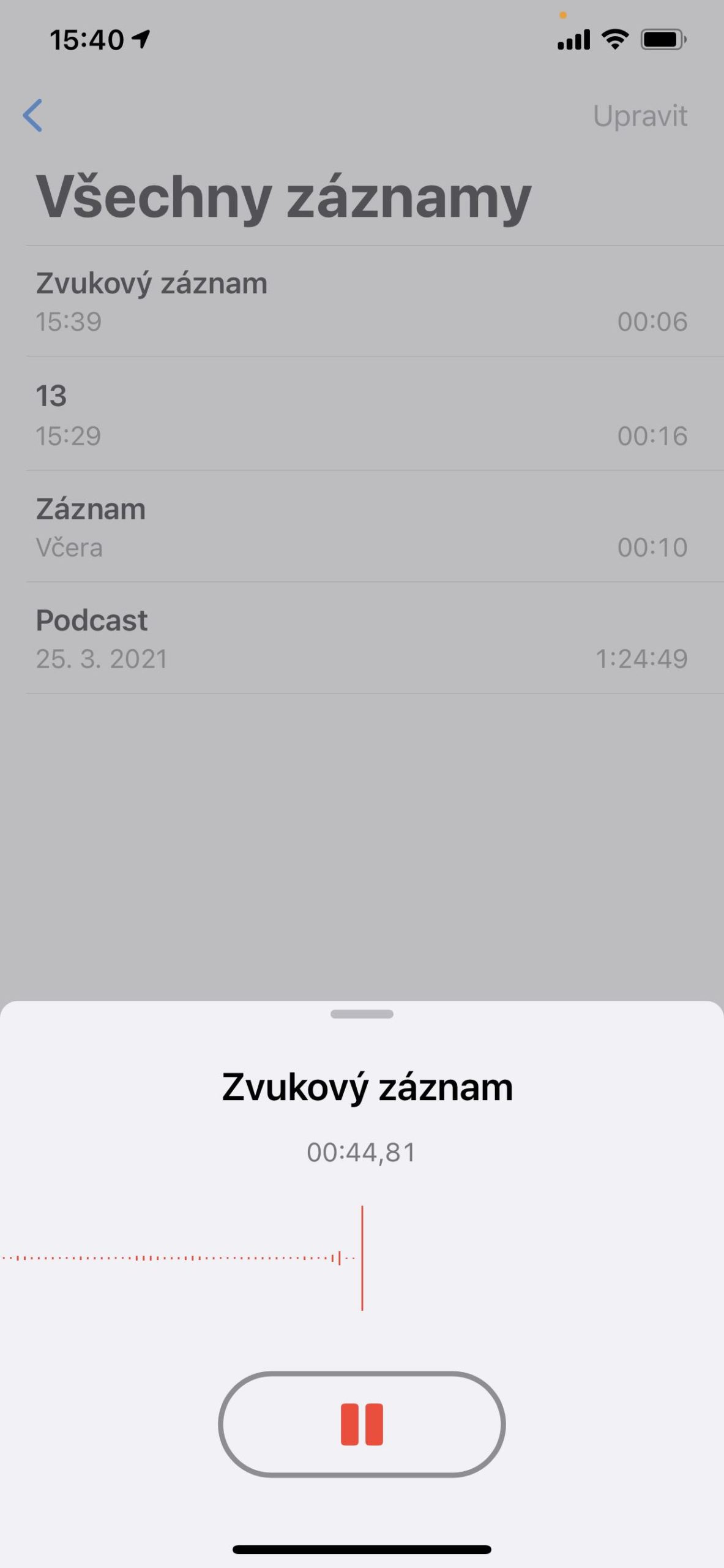 voice memos recording in progress