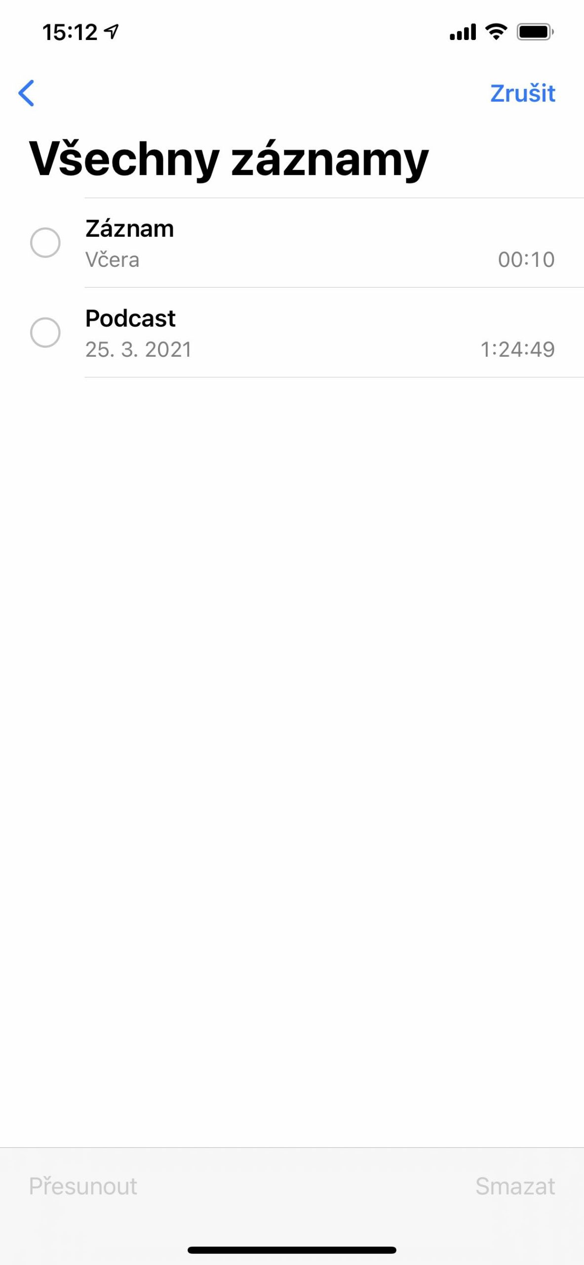 voice memos select recording