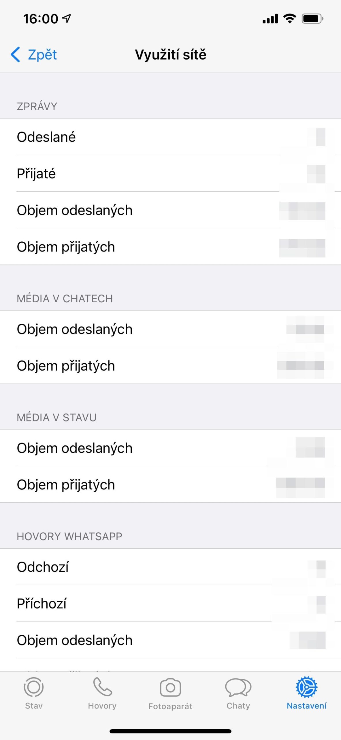 whatsapp network usage