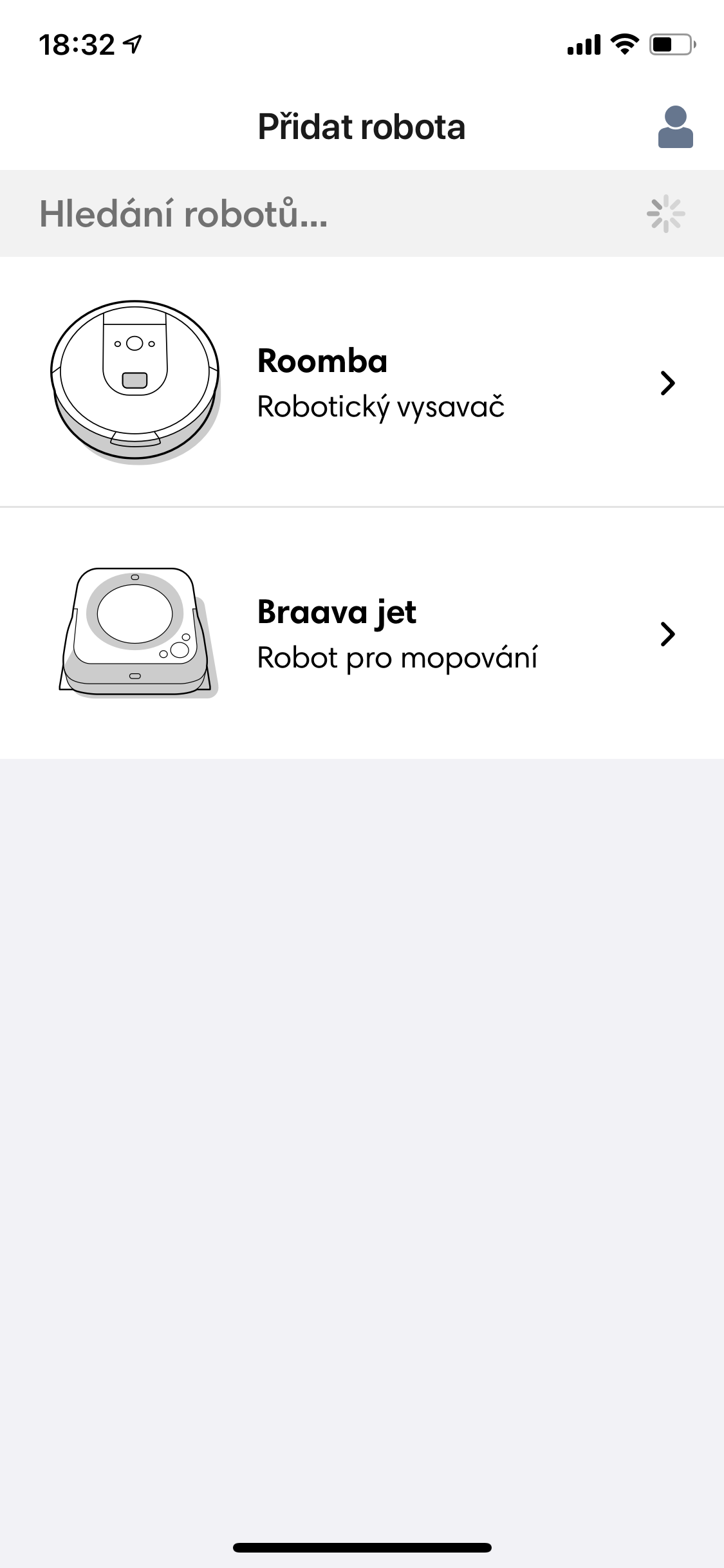 Screenshoty z aplikace pro vysavač Roomba i7+