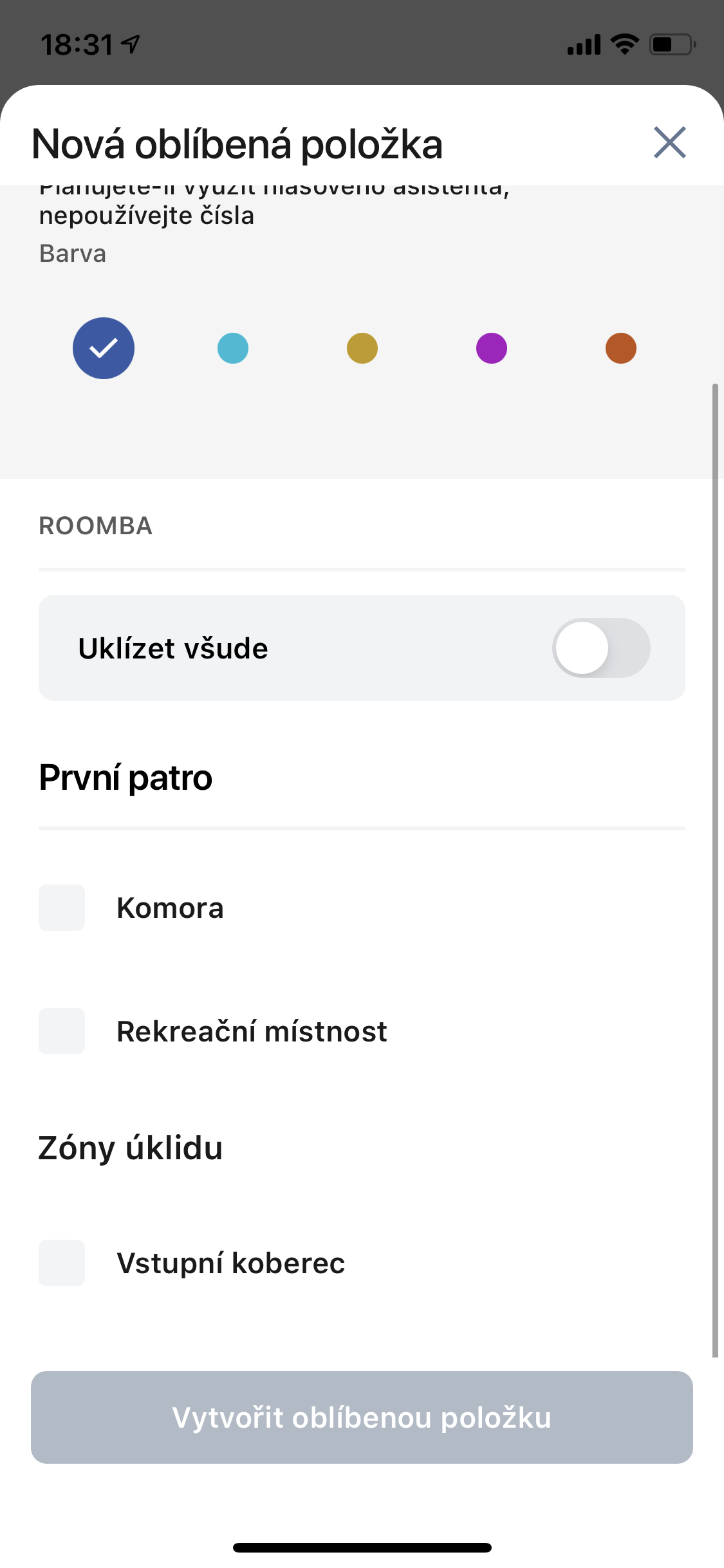 Screenshoty z aplikace pro vysavač Roomba i7+