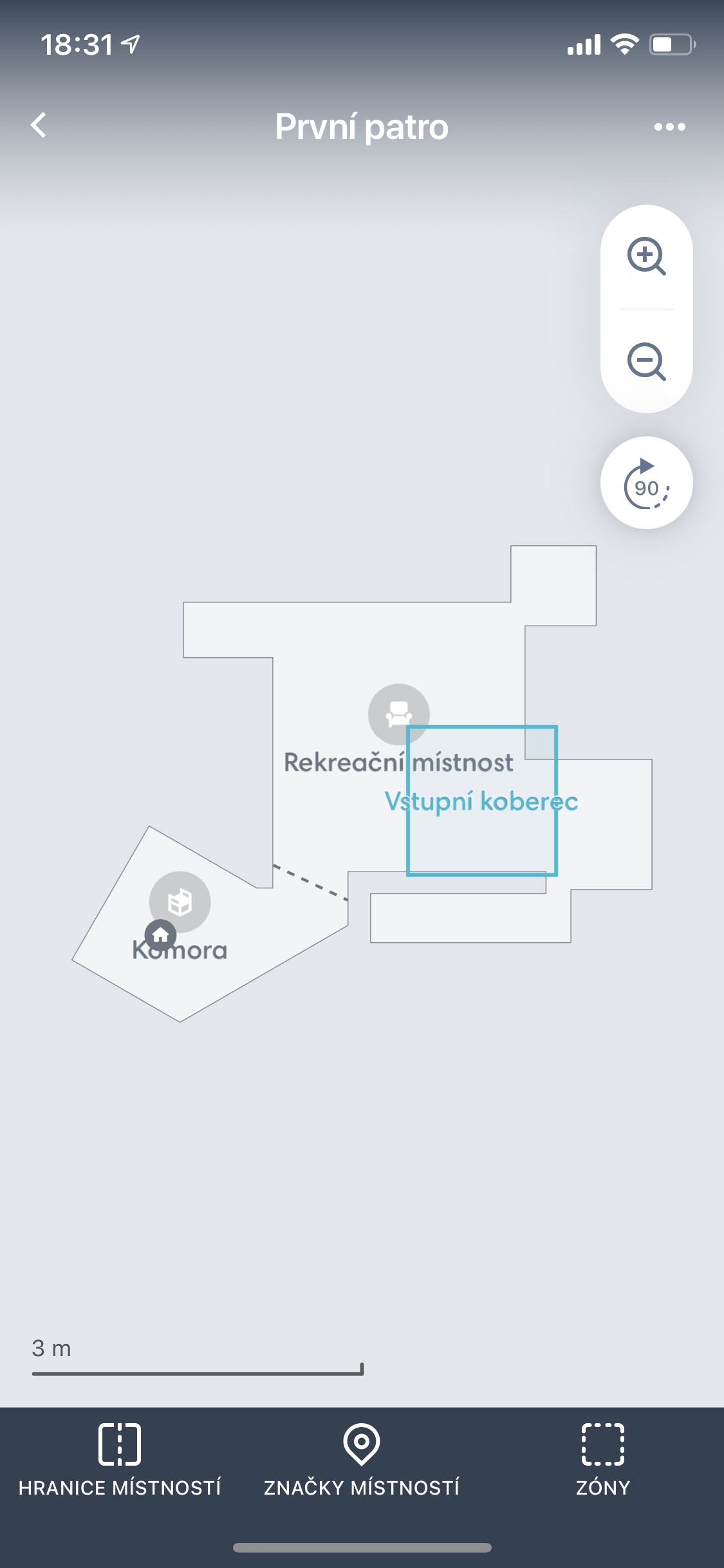 Screenshoty z aplikace pro vysavač Roomba i7+