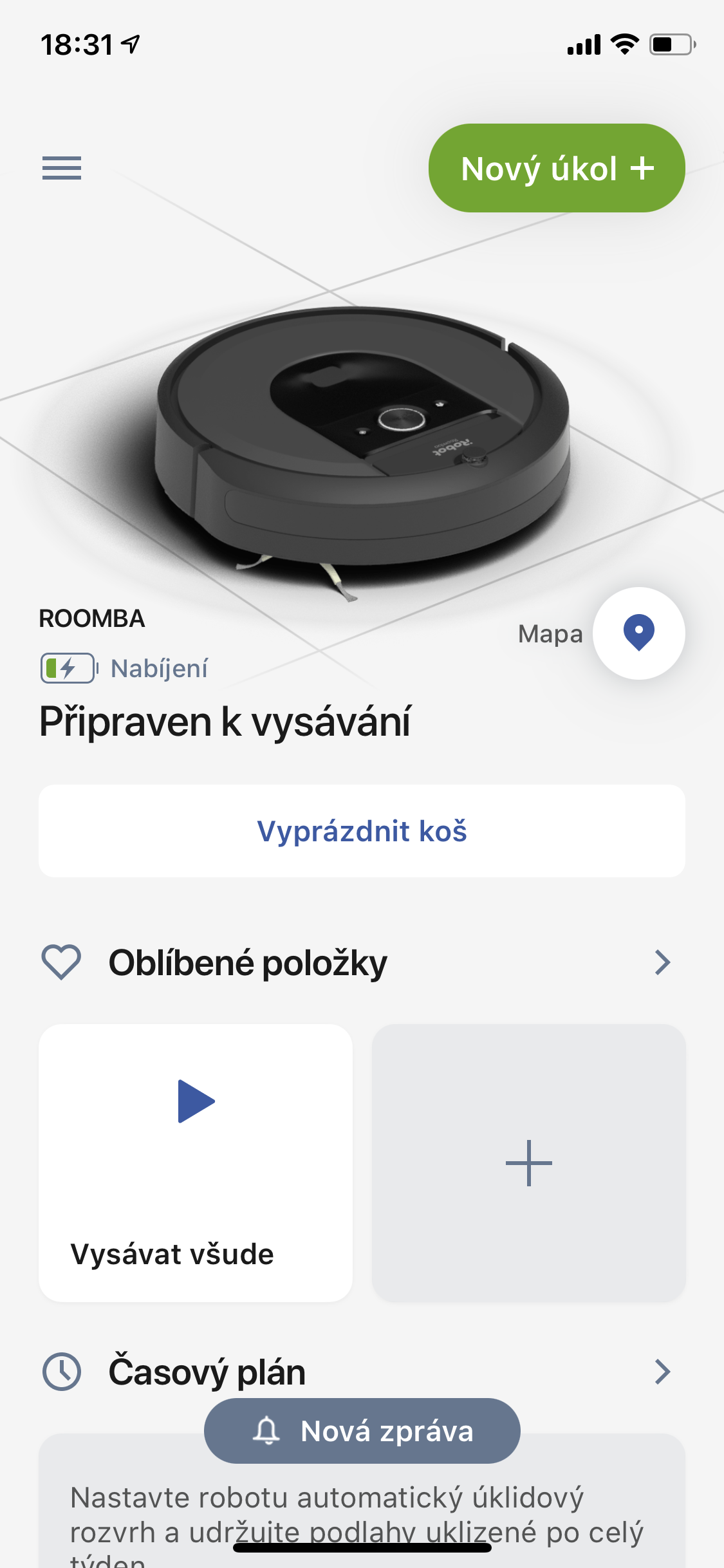 Screenshoty z aplikace pro vysavač Roomba i7+