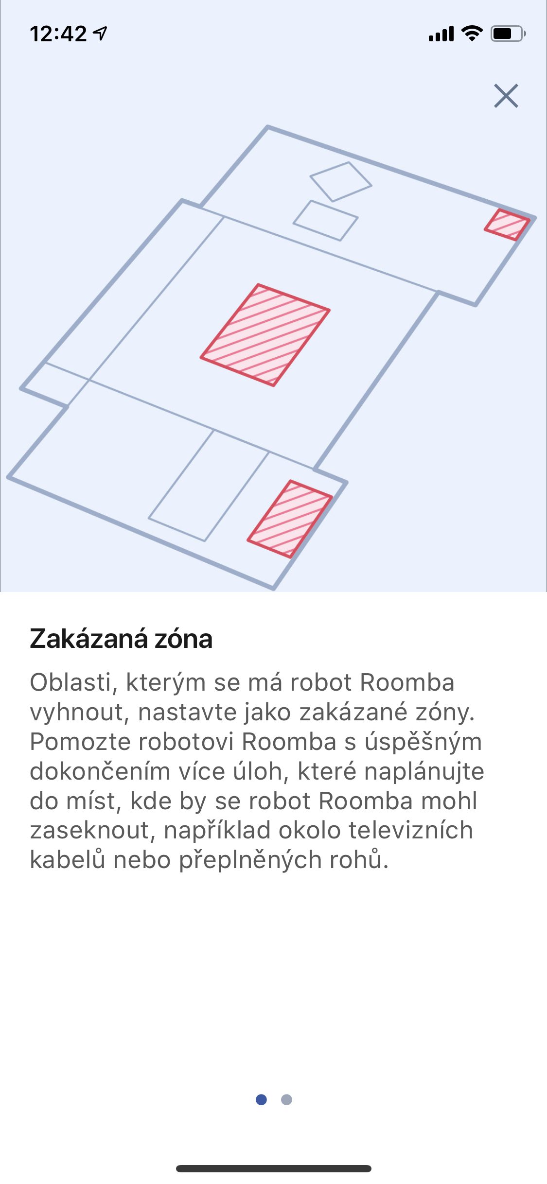 Screenshoty z aplikace pro vysavač Roomba i7+
