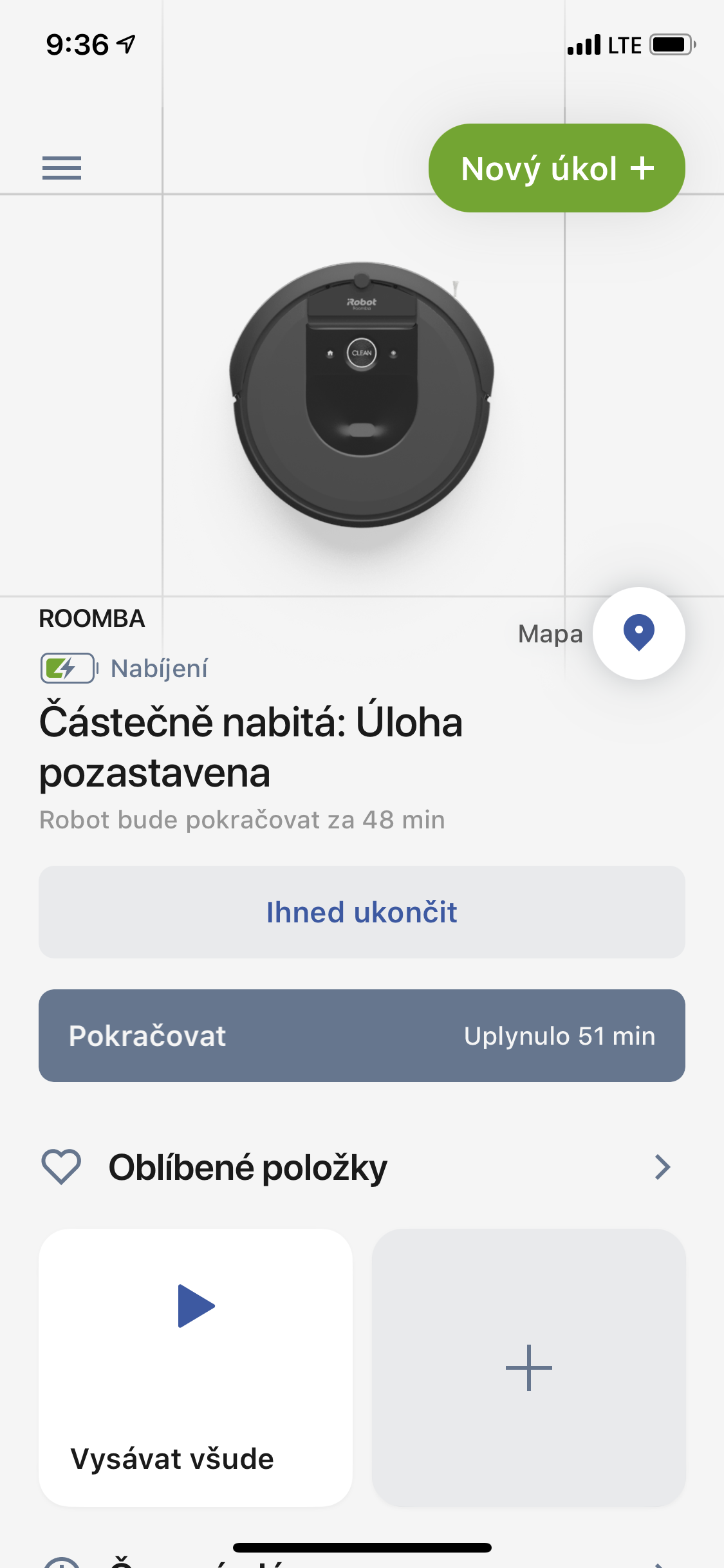 Screenshoty z aplikace pro vysavač Roomba i7+