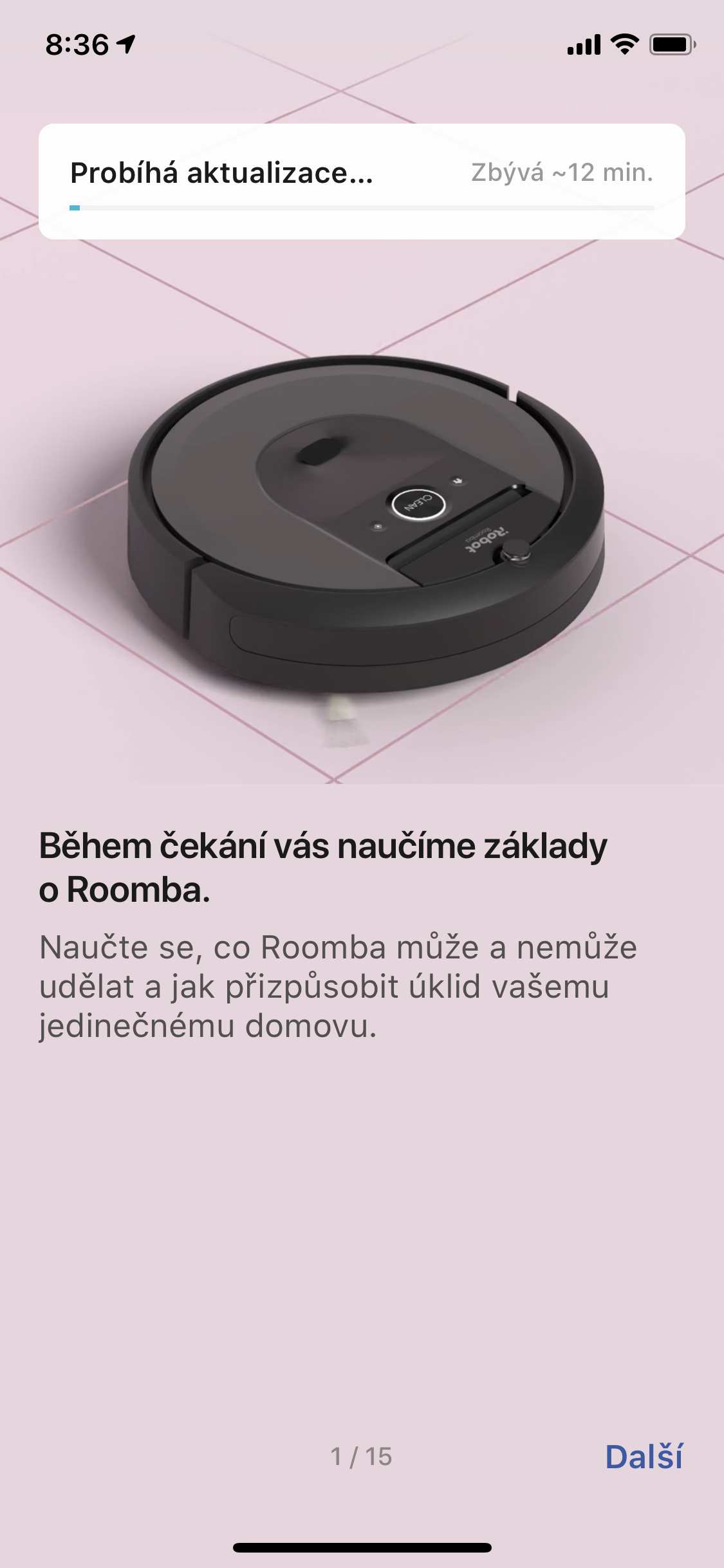 Screenshoty z aplikace pro vysavač Roomba i7+