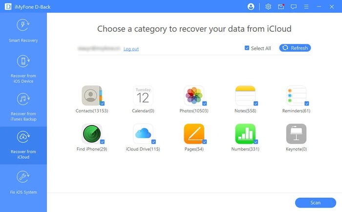 choose-icloud-data-to-scan iMyFone D-Back