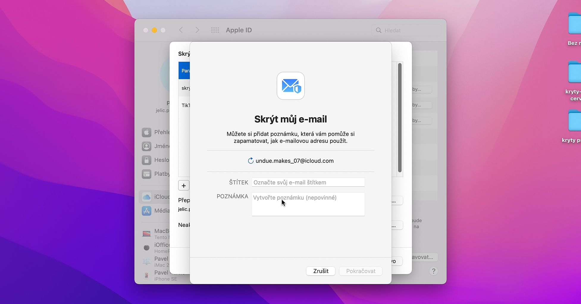 skrýt můj e-mail macos 12