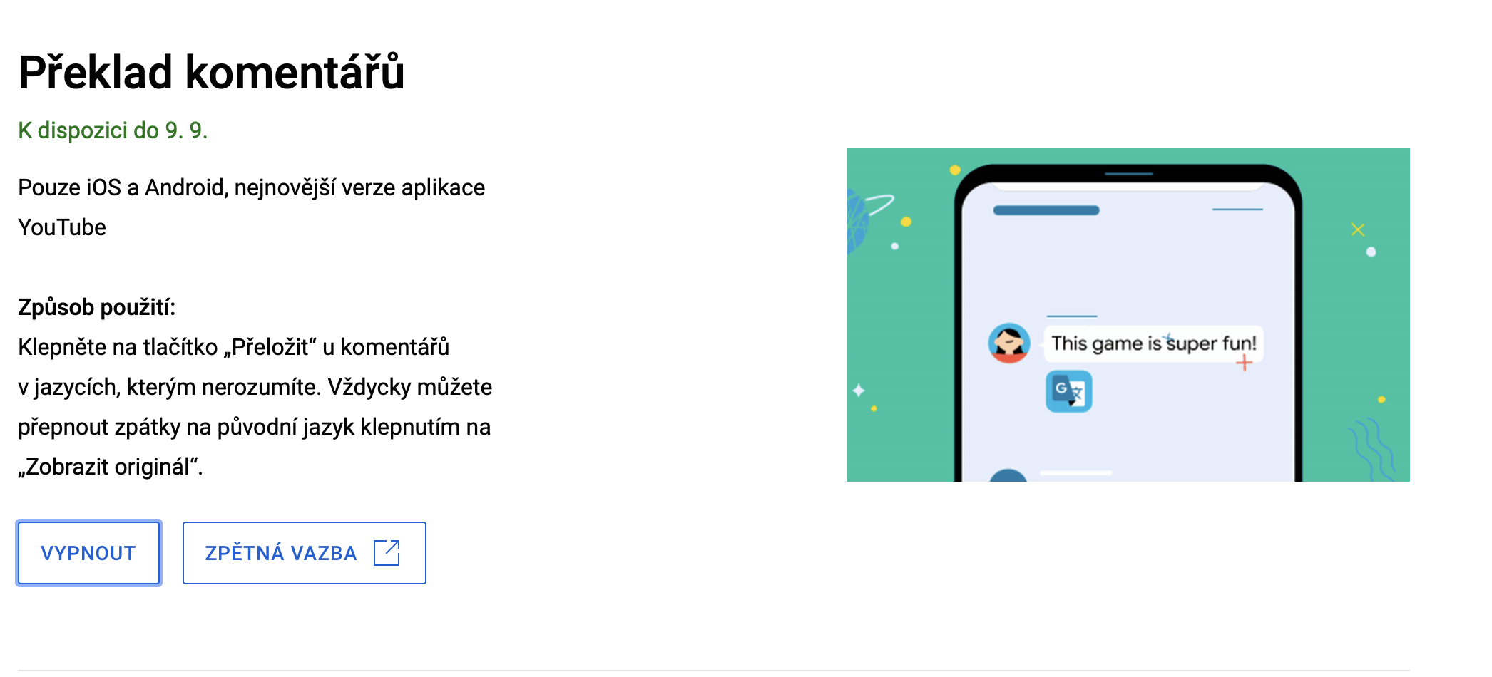 comment translation feature